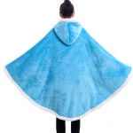 poncho à capuche avec poches en polaire bleu azur