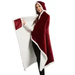 poncho à capuche en polaire rouge pour femme
