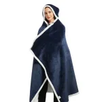 poncho à capuche femme en polaire bleu marine