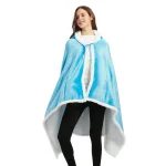 poncho femme à capuche bleu azur