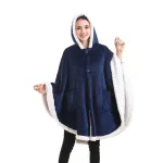 poncho plaid à capuche et poches latérales