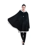 poncho plaid noir avec capuche pour adultes