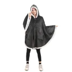 poncho plaid polaire douillet en gris