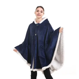 poncho plaid polaire géant bleu marine
