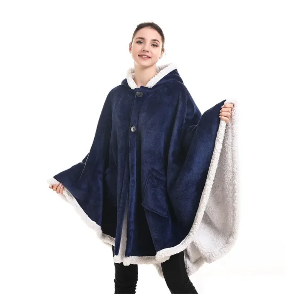 poncho plaid polaire géant bleu marine