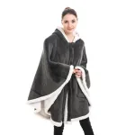 poncho plaid polaire géant gris avec capuche