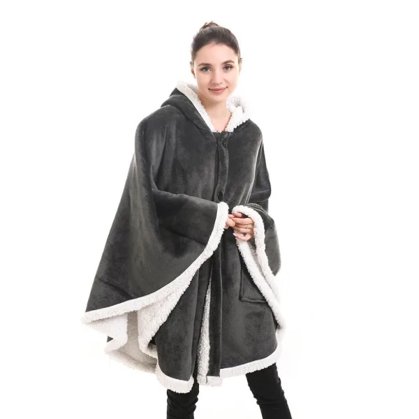 poncho plaid polaire géant gris avec capuche