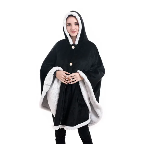poncho plaid polaire géant noir