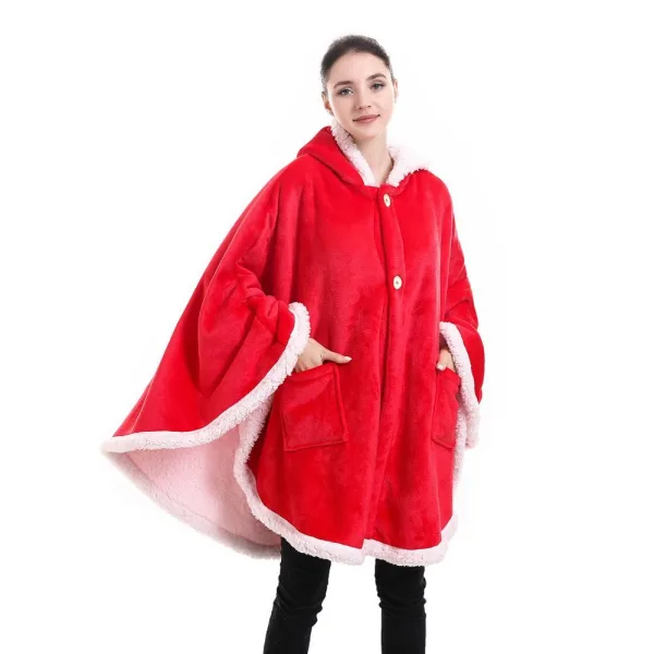poncho plaid polaire géant rouge à capuche
