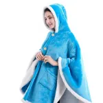 poncho polaire avec capuche en bleu azur