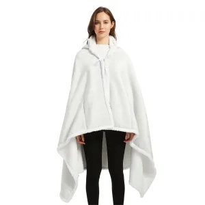 poncho polaire femme blanc à capuche