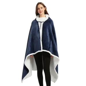 poncho polaire femme bleu marine à capuche
