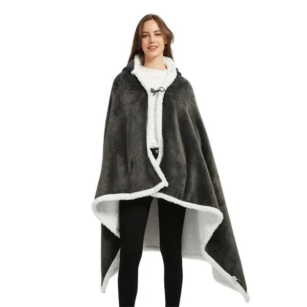 poncho polaire femme gris à capuche