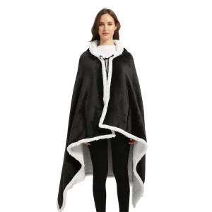 poncho polaire femme noir à capuche