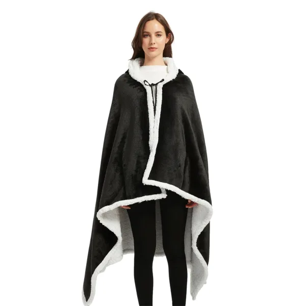 poncho polaire femme noir à capuche