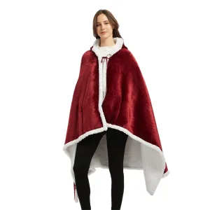 poncho polaire femme rouge à capuche