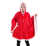 poncho polaire rouge à capuche confortable
