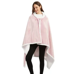 poncho rose à capuche pour femme