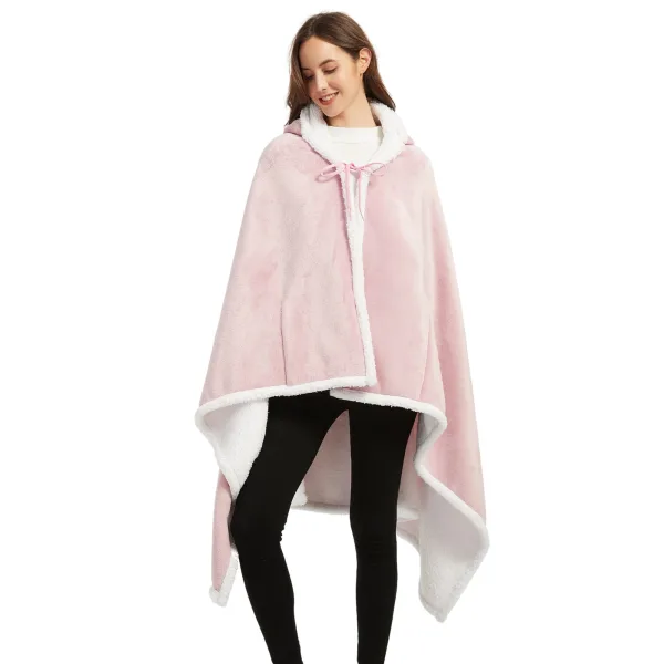 poncho rose à capuche pour femme