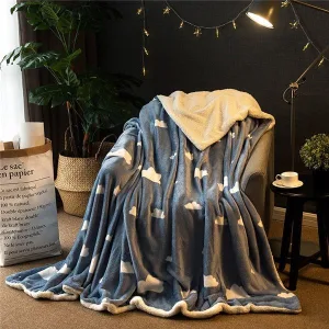 Plaid Cachemire & Laine Gris Motif Nuages
