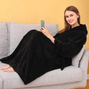 Long Plaid Sweat Coat Noir