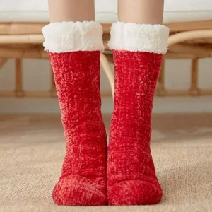 Chausson Chaussette Femme Velours Rouge