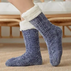 Chausson Chaussette Femme Bleu Velours