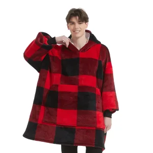 pull plaid polaire à capuche