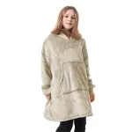 pull plaid polaire à capuche beige
