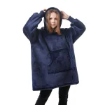 pull plaid polaire à capuche bleu