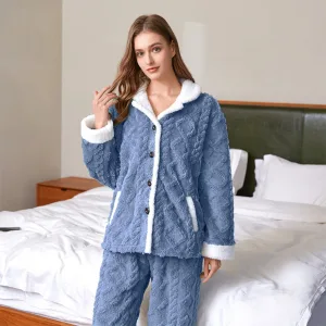 pyjama pilou pilou femme bleu - molleton doux et doublure polaire intérieure