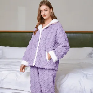 pyjama pilou pilou femme violet - molleton doux et doublure polaire intérieure