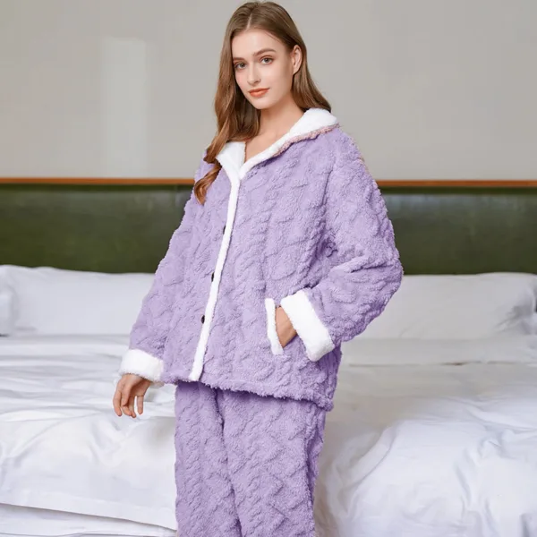 pyjama pilou pilou femme violet - molleton doux et doublure polaire intérieure