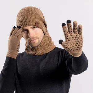 Ensemble hiver homme 3 pièces – Bonnet, écharpe et gants polaire chaud