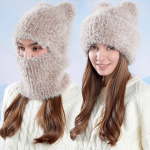 Cagoule Chat en Peluche Écharpe Tricotée femme